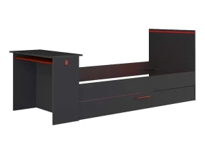 New Uitschuifbed 2 X 90 X 200 Cm - Met Bureau - Ledverlichting - Antraciet En Rood - Vouani Bed Met Slaaplade