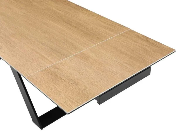 Discount Verlengbare Eettafel 6 Tot 10 Plaatsen Van Keramiek, Gehard Glas En Metaal - Licht Naturel En Zwart - Xerena Van Eettafel