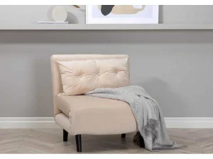 Hot Vicky Slaapbank ,Fauteuil Velours Beige. Uitklapbare Fauteuil