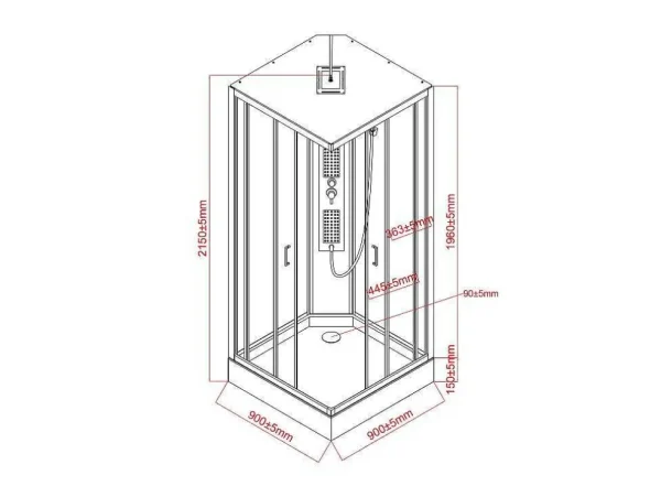 Outlet Vierkante Douchecabine Met Massagestralen Matzwart En Wit L90 X B90 X H215 Cm Tanito Douchecabine