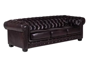 Flash Sale Vierzitsbank Chesterfield Brenton 100% Buffelleer - Bruin Tinten Chesterfield Zitbank