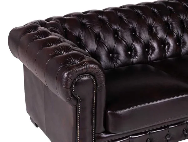 Flash Sale Vierzitsbank Chesterfield Brenton 100% Buffelleer - Bruin Tinten Chesterfield Zitbank