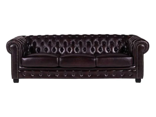 Flash Sale Vierzitsbank Chesterfield Brenton 100% Buffelleer - Bruin Tinten Chesterfield Zitbank