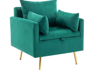 Clearance Vipi Fauteuil In Fluwelen Stof Met Opbergruimte En Kussen - Poten Van Goudkleurig Metaal - Groen Fauteuil Stof Fluweel / Suedine