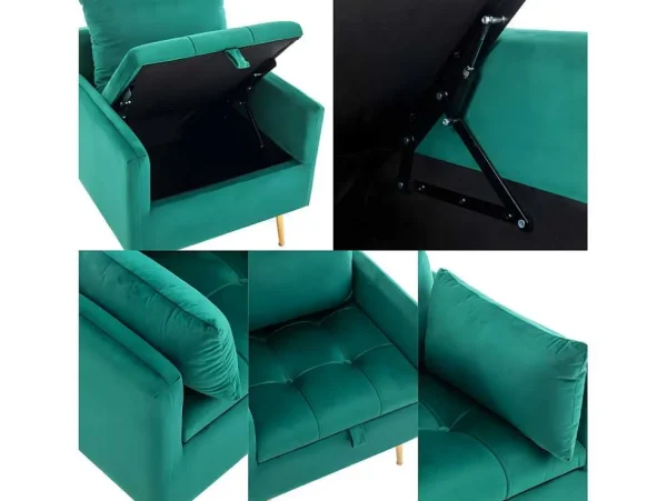 Clearance Vipi Fauteuil In Fluwelen Stof Met Opbergruimte En Kussen - Poten Van Goudkleurig Metaal - Groen Fauteuil Stof Fluweel / Suedine