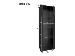 Store Vitrine L 166Cm Met Led - 3 Glazen Planken - Zwart Buffetkast