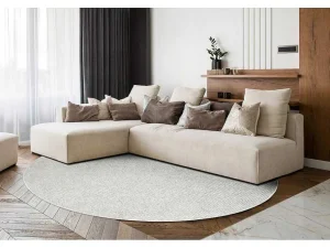 Outlet Vloerkleed Casablanca Plus Rond Creme Eenkleurig, Lus Cercle 80 Cm Tapijt Rond