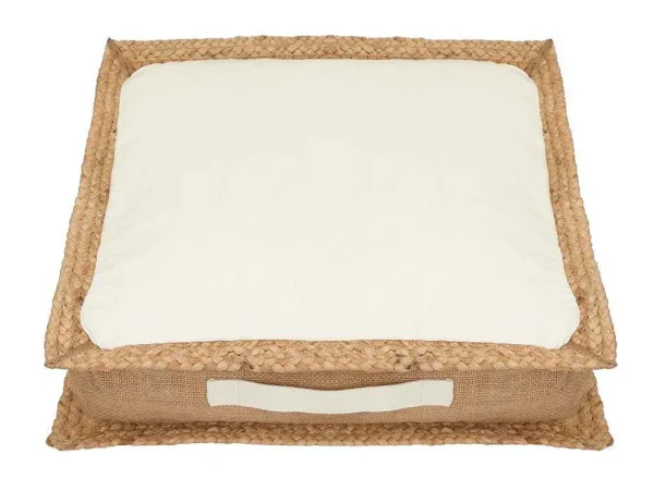 Shop Vloerkussen Van Katoen En Jute - 45 X 45 Cm - Wit En Naturel - Peruvia Huistextiel