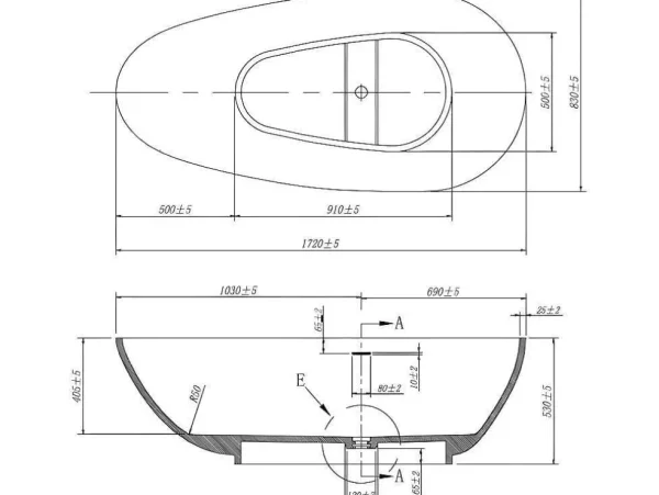 Store Vrijstaande Assymetrische Badkuip In Solid Surface - 268L - 172 X 83 X 53 Cm - Wit - Fenice Vrijstaand Bad