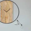 Best Wandklok In Twee Materialen - D61 Cm - Hout En Metaal - Licht Hout En Zwart - Galou Wandklok