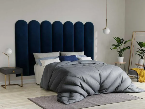 Best Sale Wandpaneel Voor Hoofdeinde Japi - 210 Cm - Fluweel - Blauw - Van Hoofdeinde En Brugkast