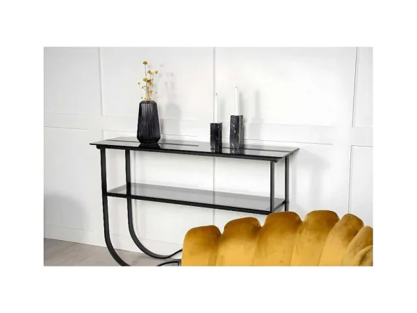 Fashion Wavy Sidetable Met Plank 34X117 Cm Zwart. Sidetable