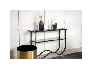 Fashion Wavy Sidetable Met Plank 34X117 Cm Zwart. Sidetable