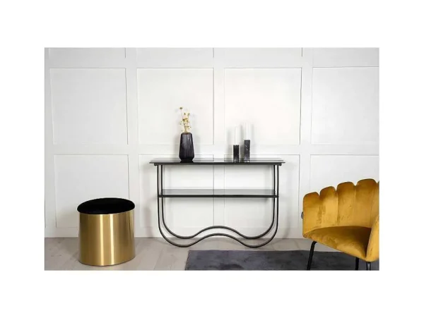 Fashion Wavy Sidetable Met Plank 34X117 Cm Zwart. Sidetable