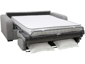 Discount 3-Zits Express Slaapbank Van Grijze Stof - Matras 18 Cm - Bevis Slaapbank Met Matras