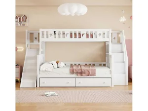 Online 2-Zits Stapelbed Met Glijbaan En Planken - 90 X 200 Cm + 140 X 200 Cm - Wit - Anthony Kinderbed Stapelbed