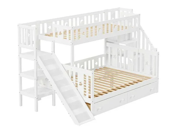 Online 2-Zits Stapelbed Met Glijbaan En Planken - 90 X 200 Cm + 140 X 200 Cm - Wit - Anthony Kinderbed Stapelbed