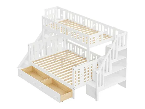 Online 2-Zits Stapelbed Met Glijbaan En Planken - 90 X 200 Cm + 140 X 200 Cm - Wit - Anthony Kinderbed Stapelbed